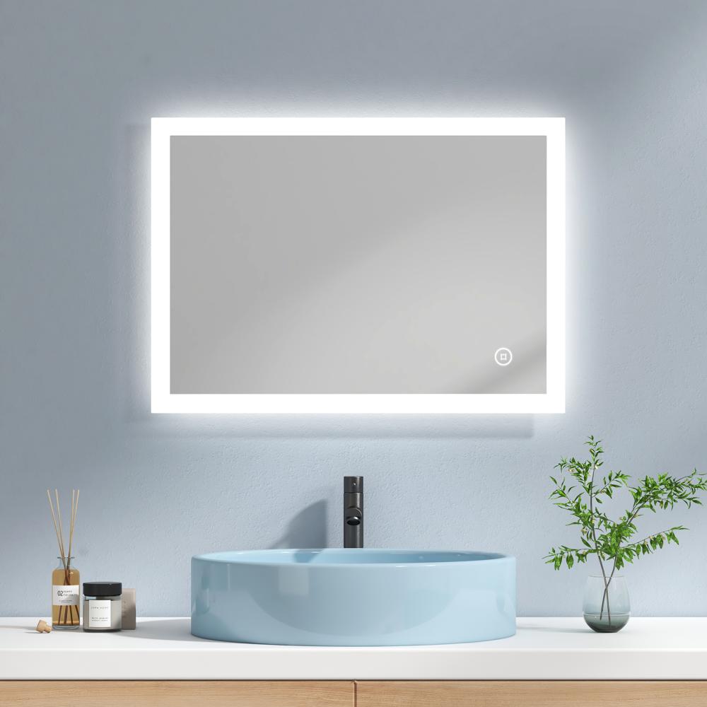 EMKE LED Badspiegel mit Beleuchtung 70x50cm Kaltweiß Licht Badezimmerspiegel Touch Dimmbar Bild 1