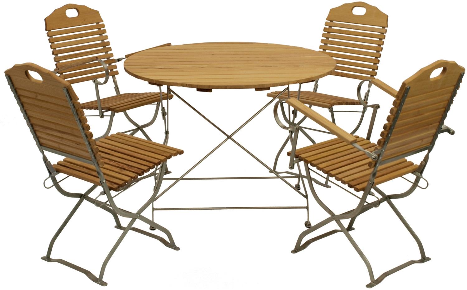 Kurgarten - Garnitur BAD TÖLZ 5-teilig (2x Stuhl, 2x Armlehnensessel, 1x Tisch 100cm rund), Flachstahl verzinkt + Robinie, klappbar Bild 1