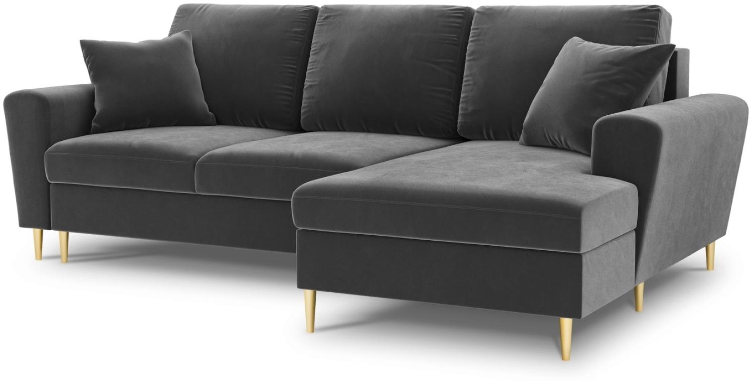 Micadoni 4-Sitzer Samtstoff Ecke rechts Sofa mit Bettfunktion und Box Moghan | Bezug Light Grey | Beinfarbe Gold Metal Bild 1