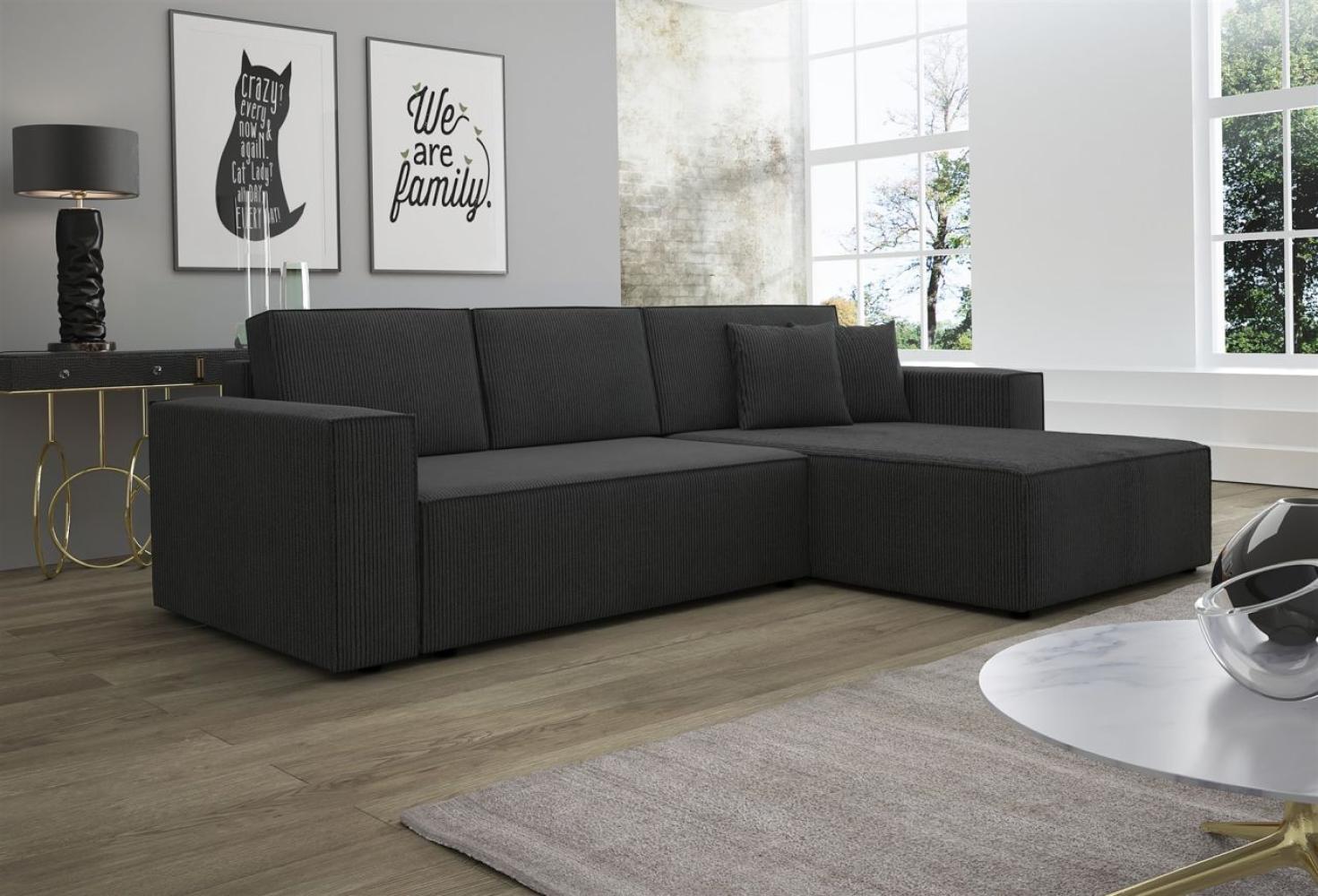 Ecksofa Schlafsofa Sofa CONOR PREMIUM Stoff Poso Schwarz Ottomane Rechts Bild 1