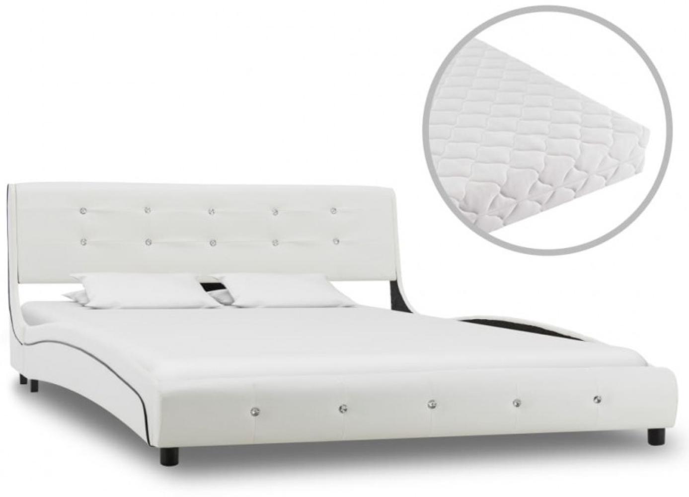 vidaXL Bett mit Matratze Kunstleder - mit Steinchen Weiß 140 x 200 cm Schaumstoff Bild 1