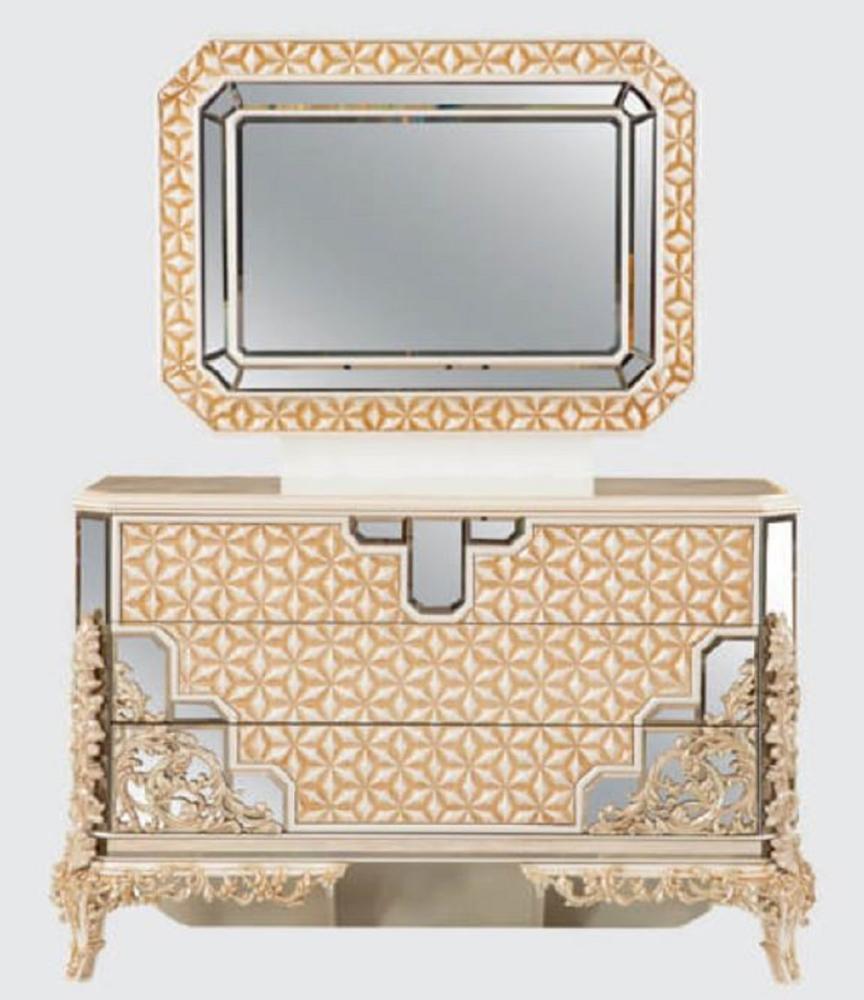 Casa Padrino Luxus Barock Schlafzimmer Kommode mit Spiegel Weiß / Gold - Barock Schlafzimmer Möbel - Edel & Prunkvoll Bild 1