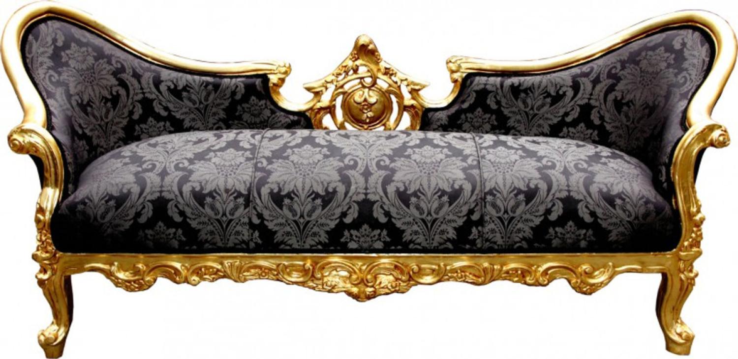Casa Padrino Barock Sofa Vampire Schwarz Muster / Gold - Möbel Bild 1