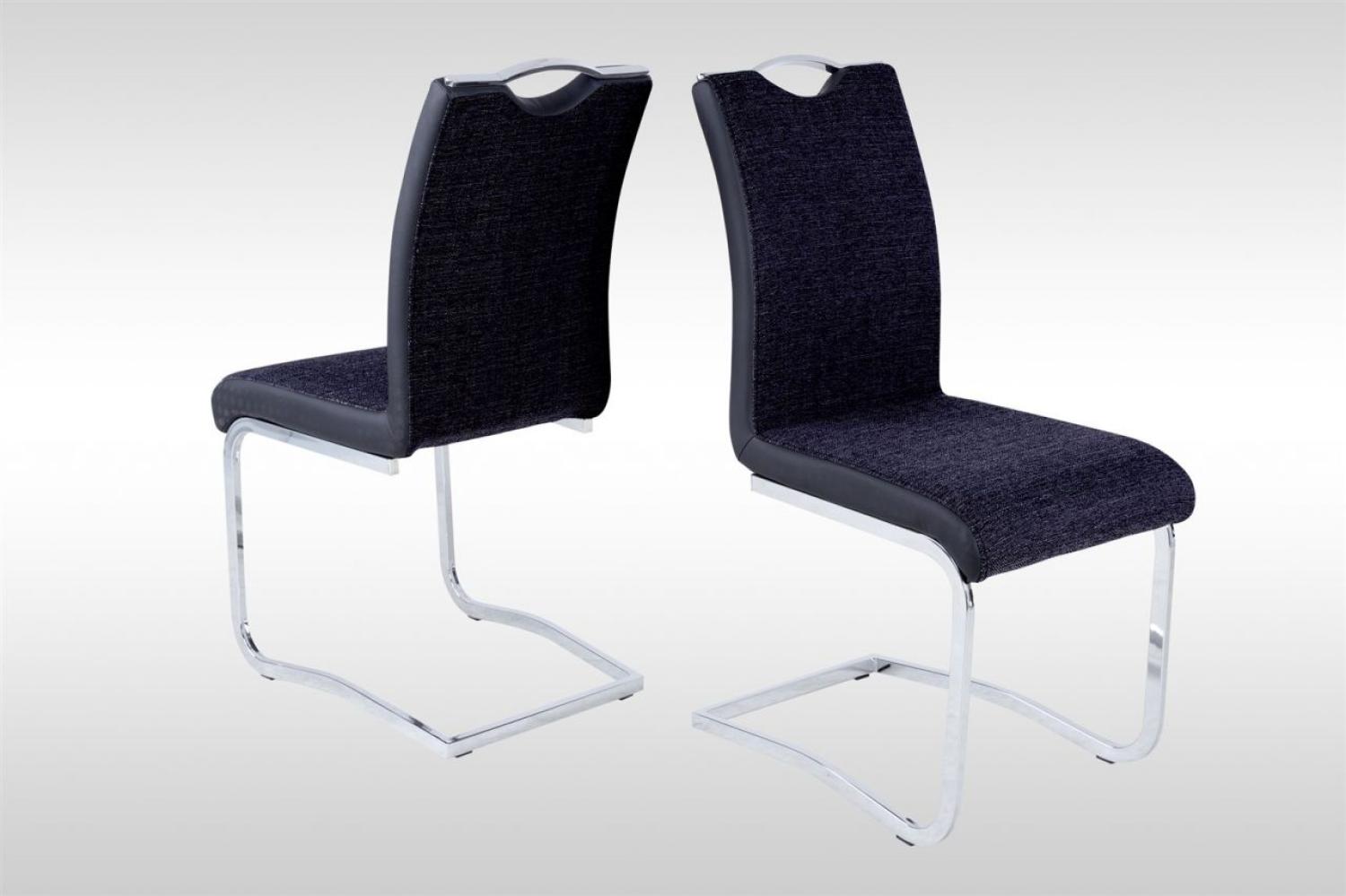 Esszimmerstühle Stühle Freischwinger 4er Set FERIS Webstoff Schwarz Bild 1