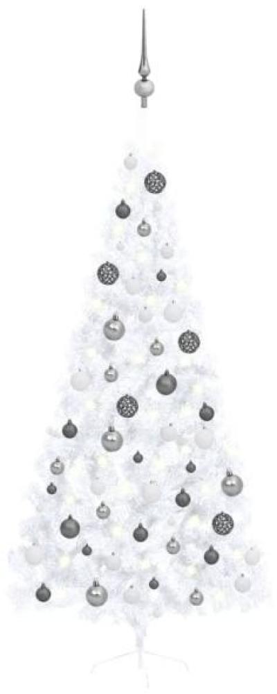 vidaXL Künstlicher Halber Weihnachtsbaum mit LEDs & Kugeln Weiß 210 cm, Mit Beleuchtung [3077657] Bild 1