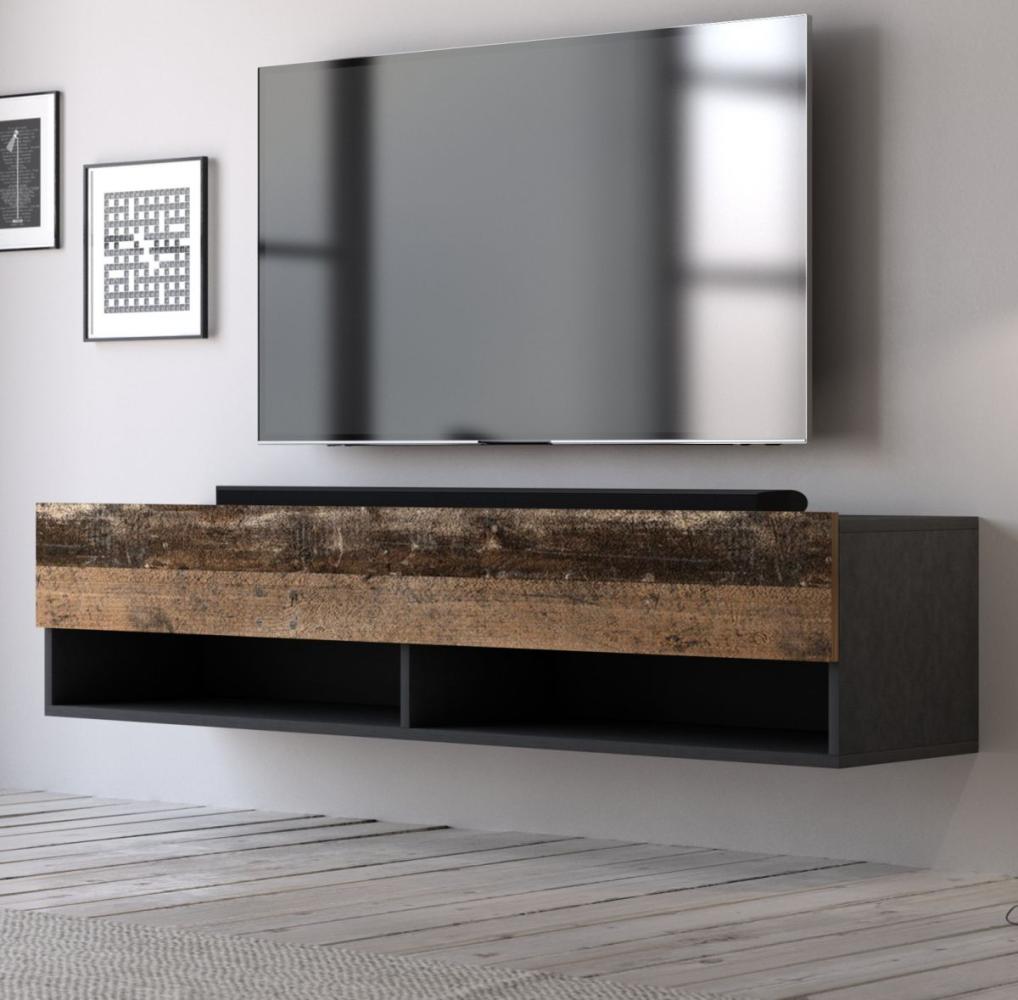 TV-Lowboard Epsom Used Wood und Matera grau hängend 140 cm Bild 1