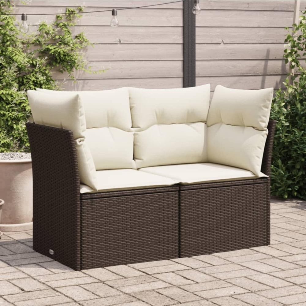 vidaXL Gartensofa mit Kissen 2-Sitzer Braun Poly Rattan Bild 1