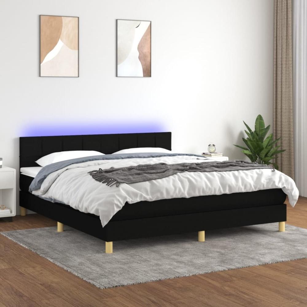 vidaXL Boxspringbett mit Matratze & LED Schwarz 180x200 cm Stoff Bild 1