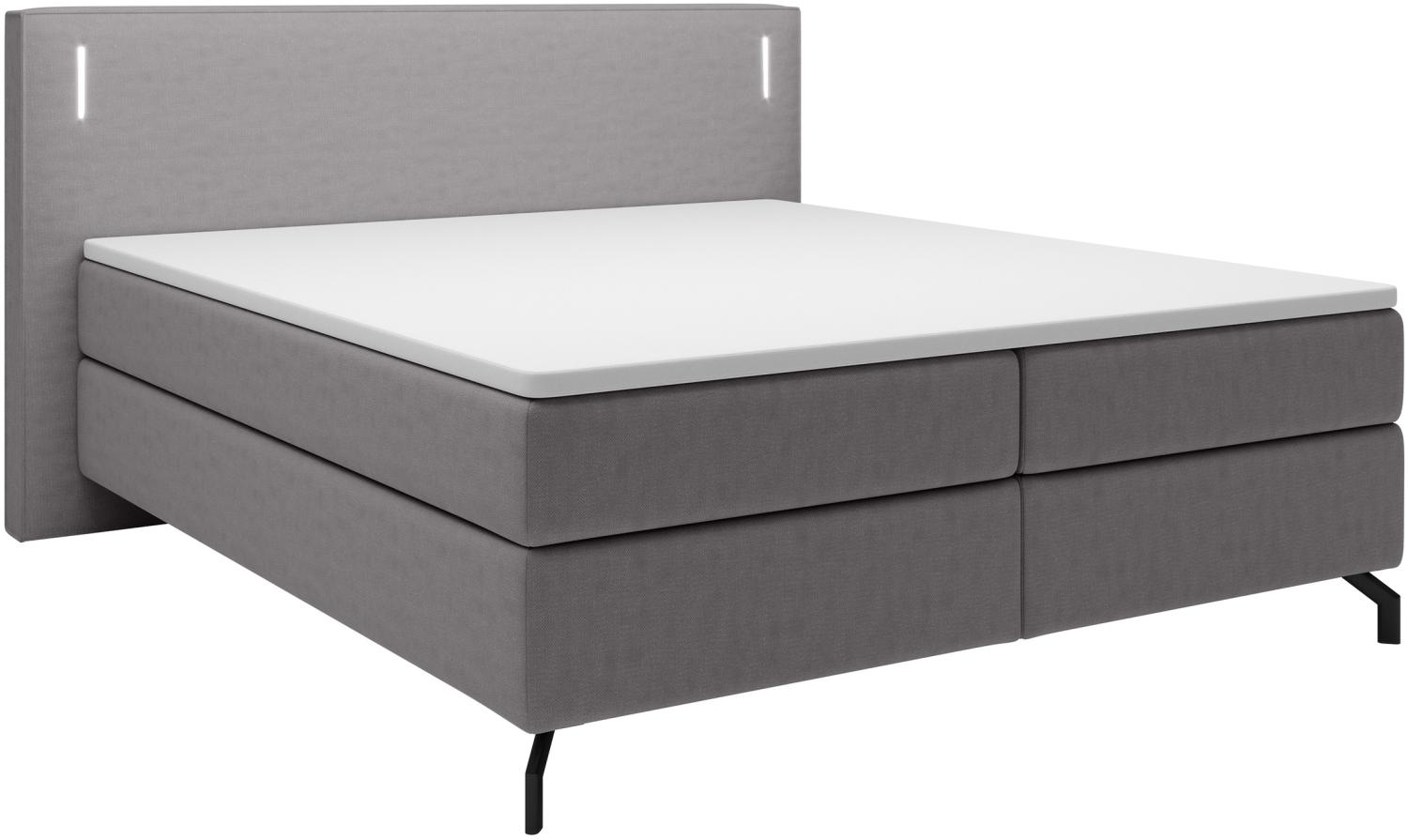 Selsey Lanko - Doppelbett, Boxspringbett mit Topper, Beleuchtung und Samtbezug in Grau, 140x200 cm Bild 1