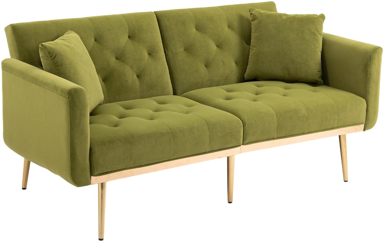 Merax Samtsofa, modernes gepolstertes 2-Sitzer-Sofa, weiches Akzentsofa. Loveseat-Sofa mit Metallfüßen, Grün Bild 1