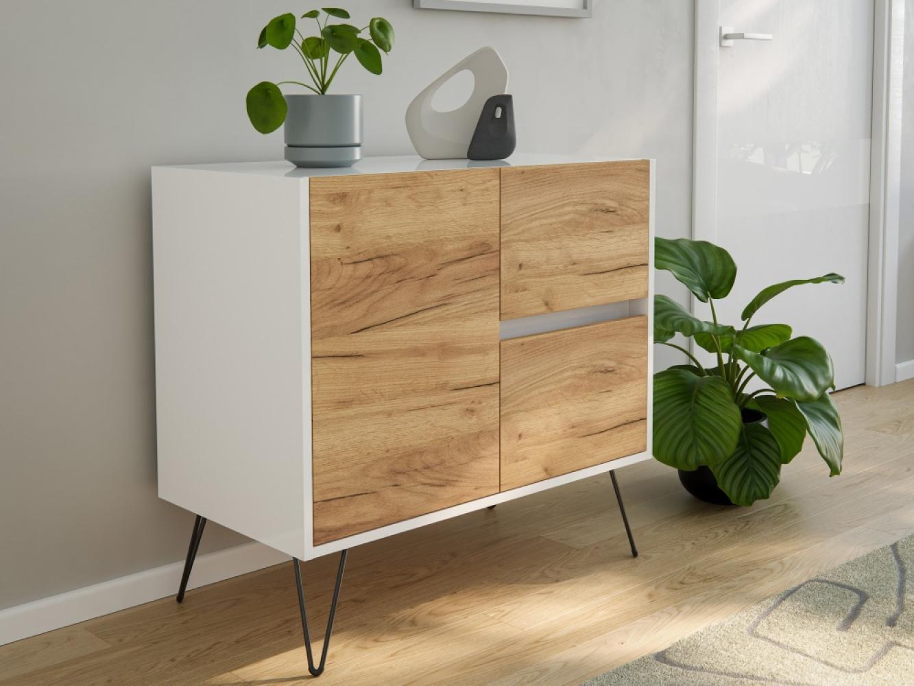 Raumwunder S Sideboard Kommode Greifraum 80cm 2 SoftClose 1 Tür Weiß/Eiche Front : Oak Gold / Weiss hochglanz Bild 1