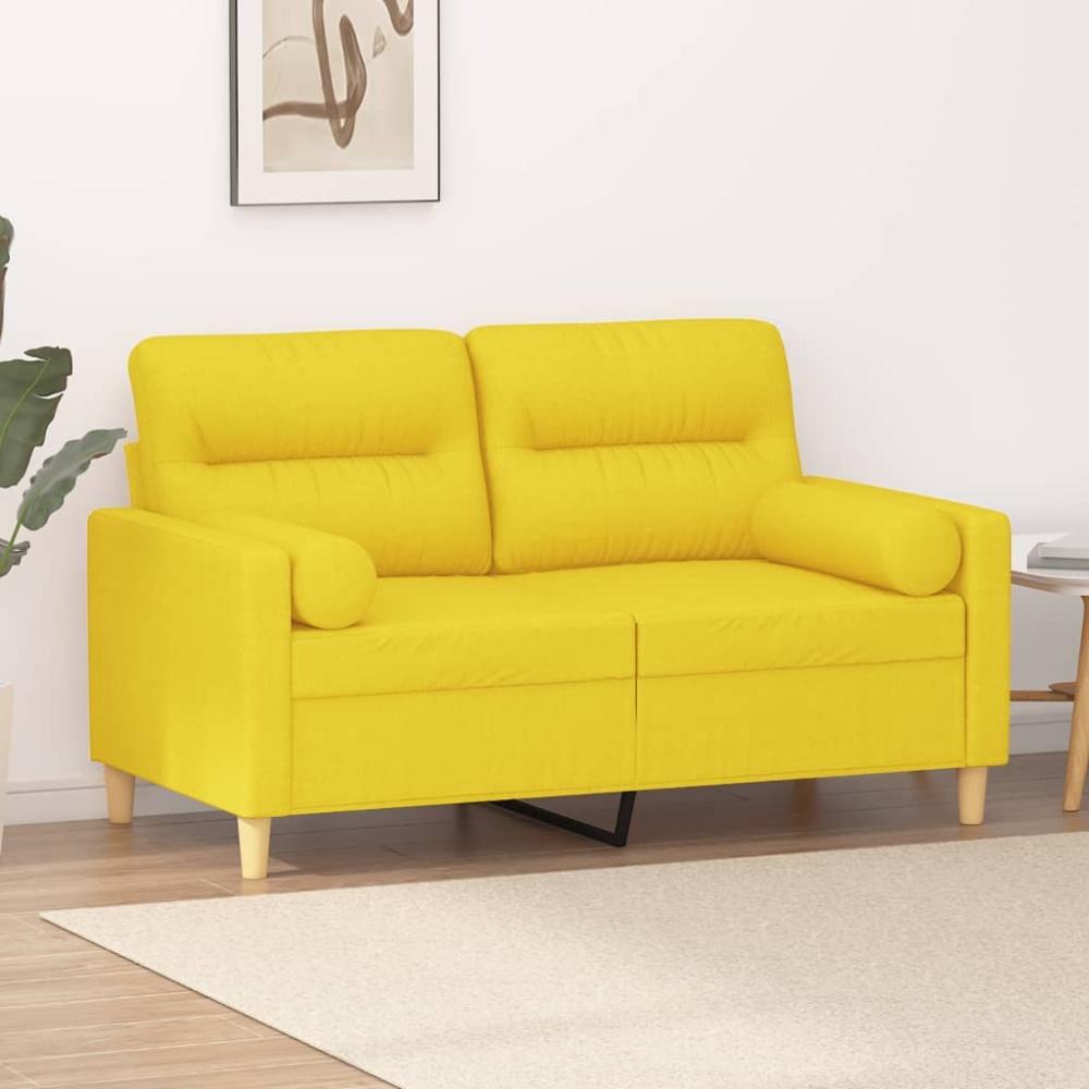 vidaXL 2-Sitzer-Sofa mit Zierkissen Hellgelb 120 cm Stoff Bild 1