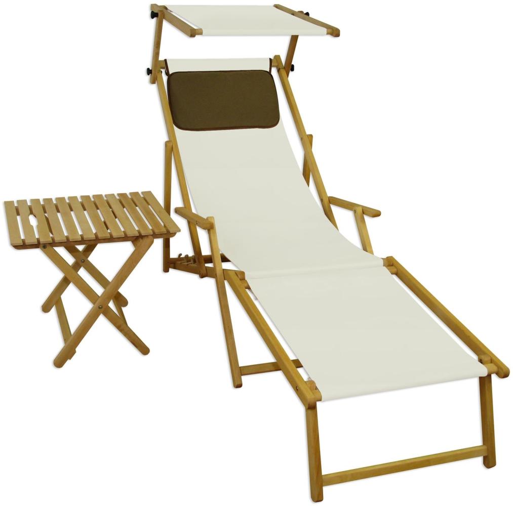 Holz-Liegestuhl klein oder groß Stofffarbe weiß V-10-302N Bild 1