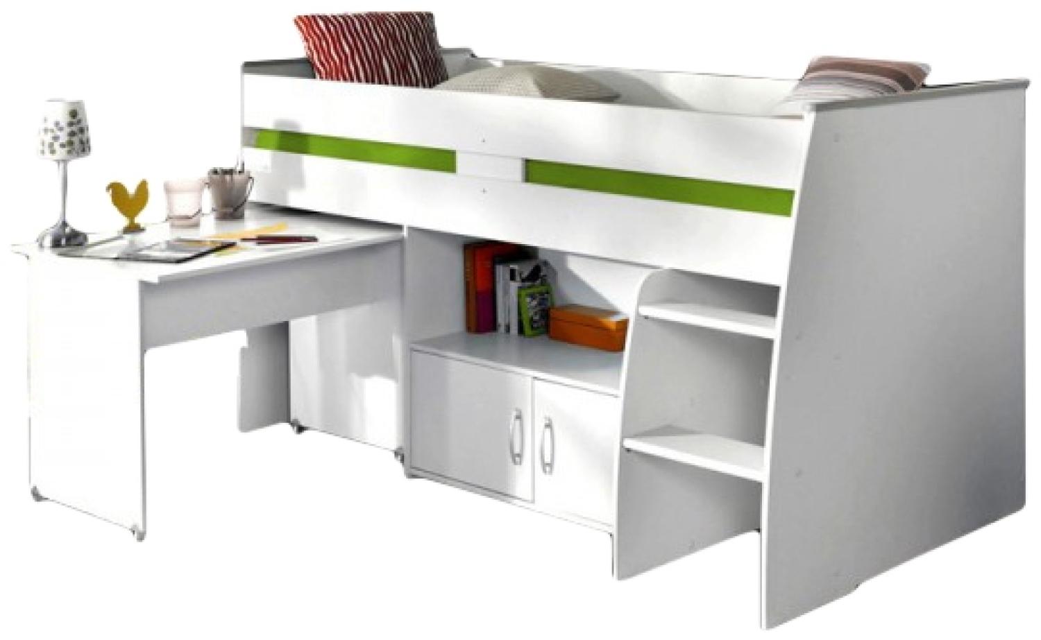 Hochbett Reverse Parisot weiß inklusive Schreibtisch + Kommode + Ablagefach + Lattenrostplatte Bild 1