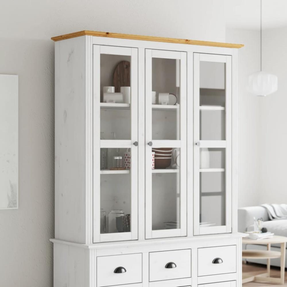 vidaXL Vitrinenschrank mit Glastüren BODO Weiß und Braun Kiefernholz Bild 1