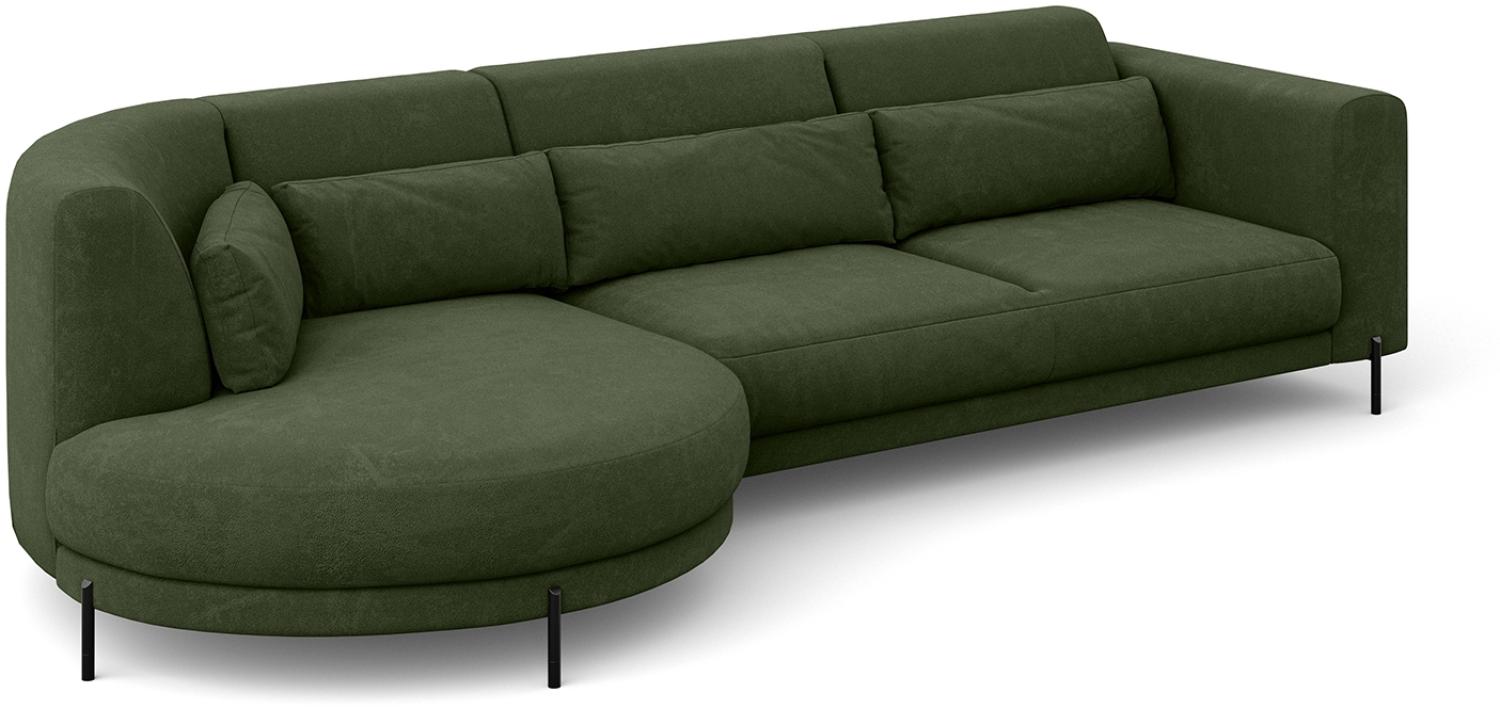 MEBLINI Ecksofa mit Kissen und Metallbeinen - Abgerundetes Sofa - Couch L-Form - Eckcouch - Wohnlandschaft - BOBBY - 319x159x89cm Links - Grün Samt Bild 1