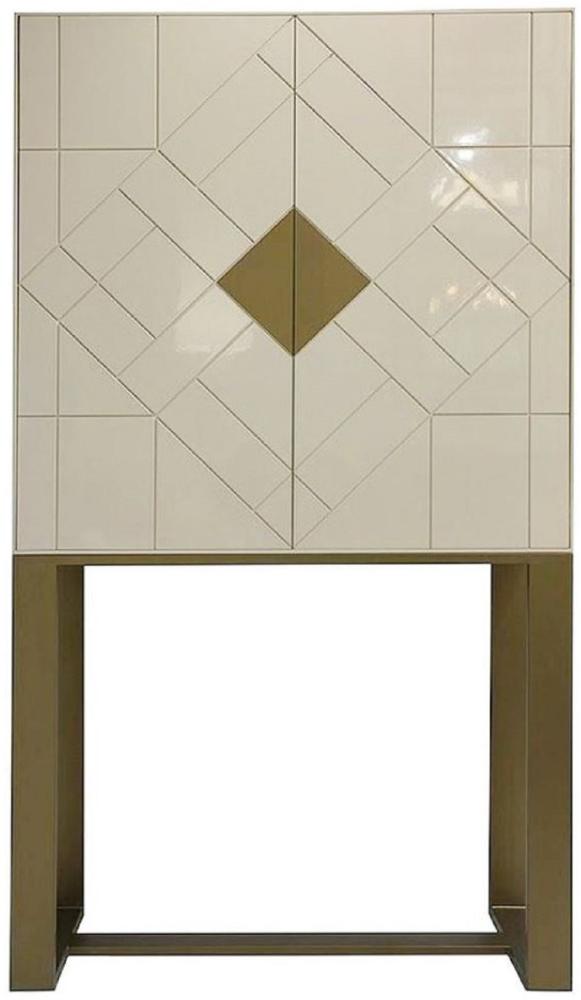Casa Padrino Designer Wohnzimmerschrank Creme / Messing 100 x 40 x H. 180 cm - Wohnzimmer Möbel - Luxus Qualität Bild 1