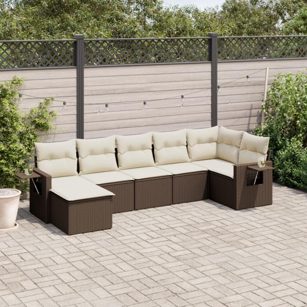 vidaXL 7-tlg. Garten-Sofagarnitur mit Kissen Braun Poly Rattan Bild 1