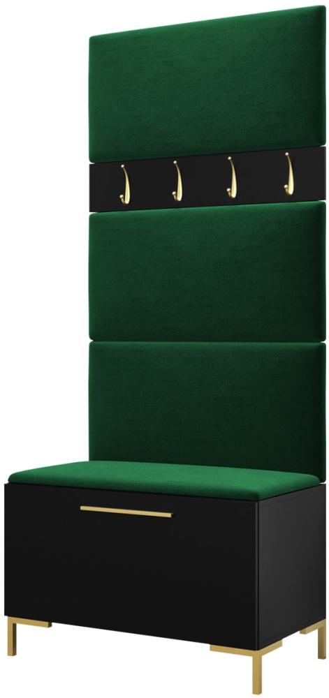 Garderoben-Set Zinetto III mit 4 Stück Gepolstertes Wandpaneel Pag 84x42 (Schwarz + Gold, Manila 35) Bild 1