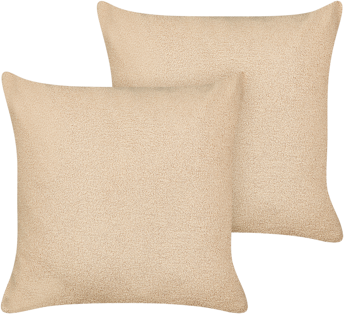 Kissen 2er Set Bouclé Sandbeige LEUZEA 60 x 60 cm Bild 1