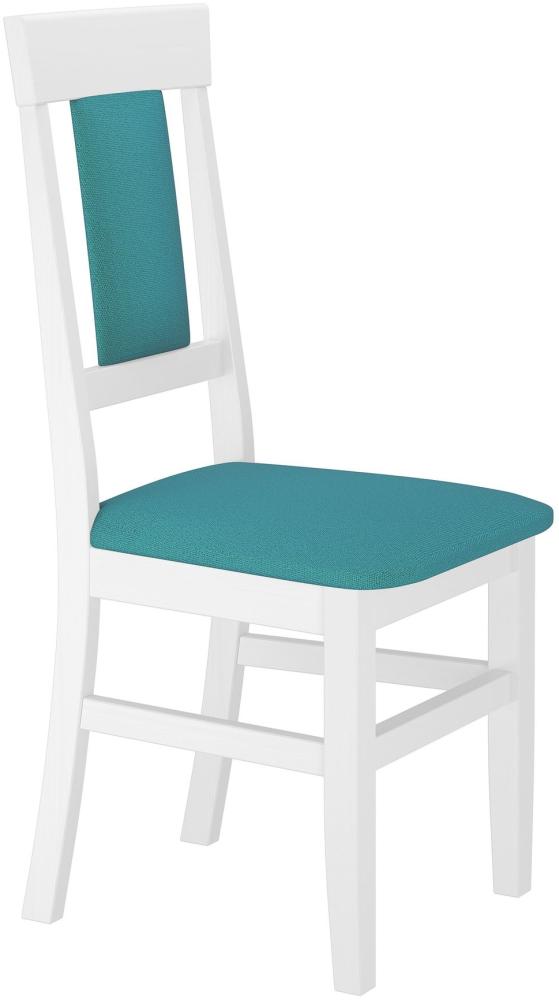 Gepolsterter Massivholz-Stuhl in weiß/türkis Bild 1