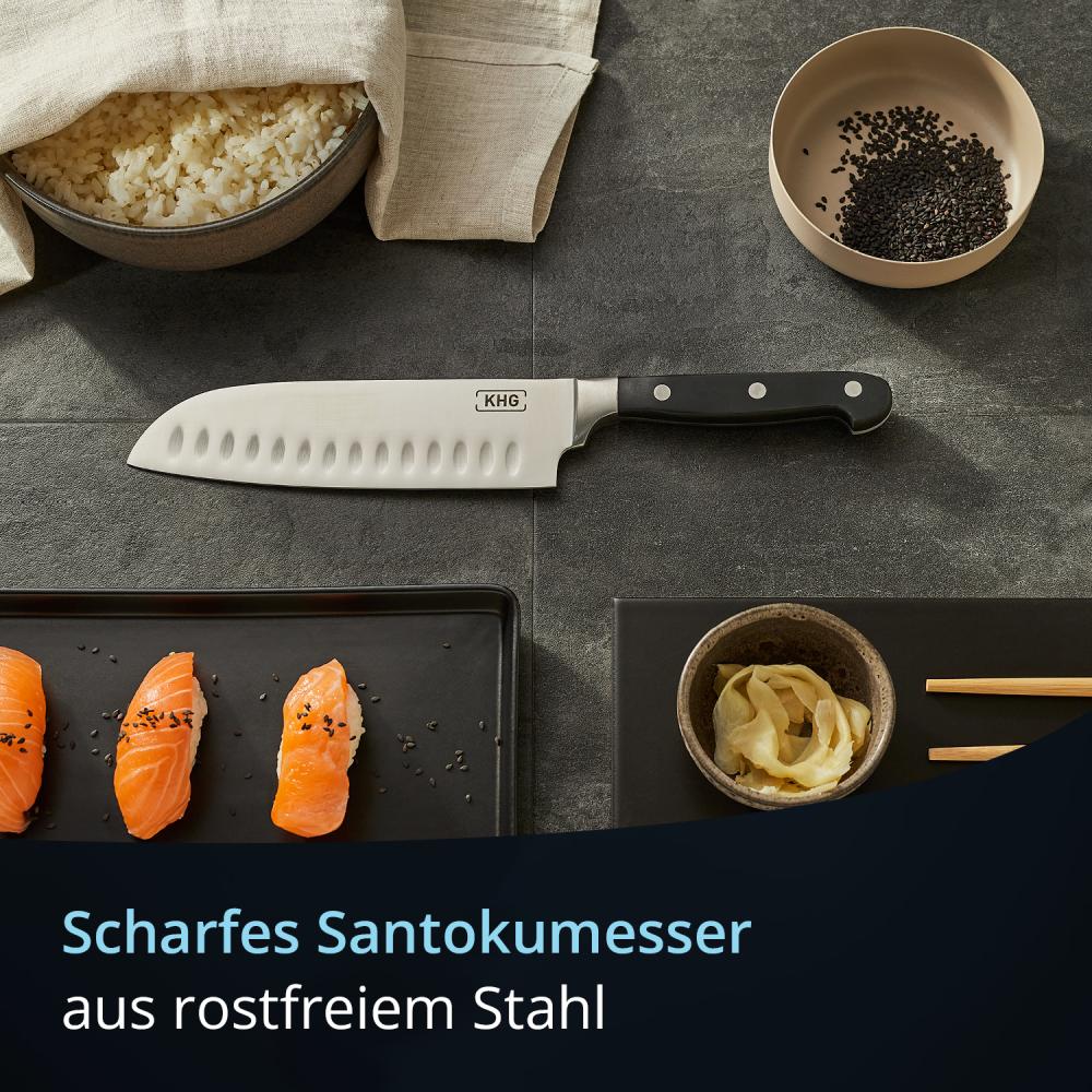 KHG Santokumesser Messer Küchenmesser | 17,78 cm Klinge aus rostfreiem Stahl | ergonomischer Griff mit Fingerschutz, 3-fach vernietet Bild 1