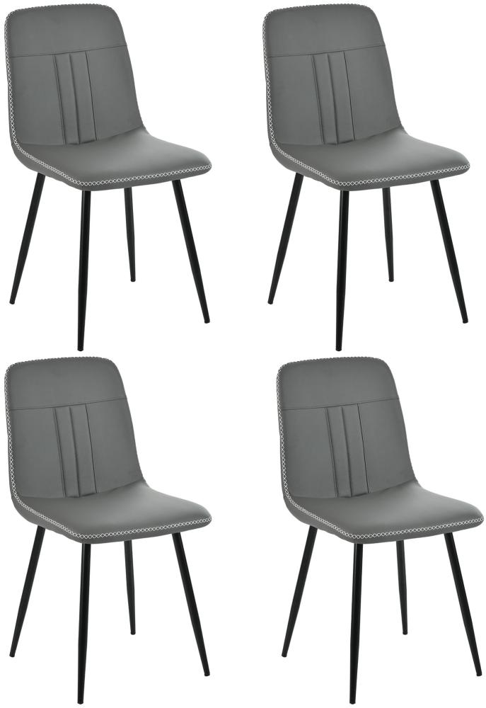 Merax Esszimmerstuhl (4 St), 4er-Set Polsterstuhl, Sitzfläche aus PU Kunstleder, Gestell aus Metall, Rückenstreifennähte, Dunkelgrau Bild 1