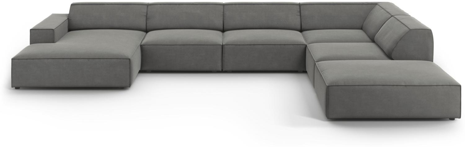 Micadoni 7-Sitzer Samtstoff Panorama Ecke rechts Sofa Jodie | Bezug Light Grey | Beinfarbe Black Plastic Bild 1