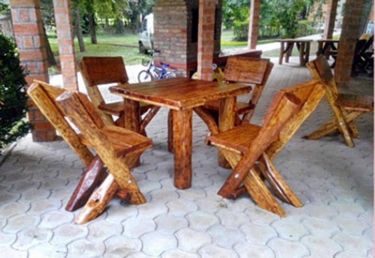 Casa Padrino Gartenmöbel Set Rustikal Tisch + 4 Garten Stühle - Eiche Massivholz - Echtholz Möbel Massiv Bild 1