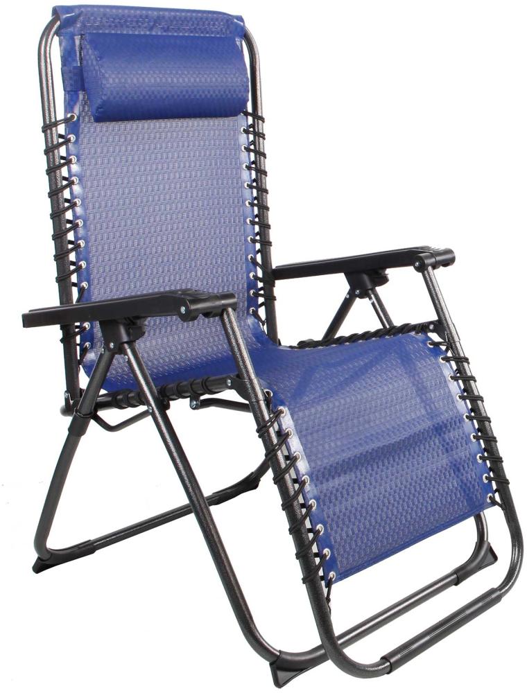 Relax Sessel m. Kopfkissen Gartenstuhl Gartenmöbel Liegesessel verstellbar schwarz/blau Bild 1