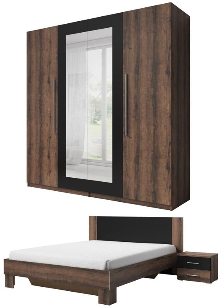 Schlafzimmer-Set Vera komplett 4-teilig Bett 160x200cm monastery eiche schwarz Bild 1