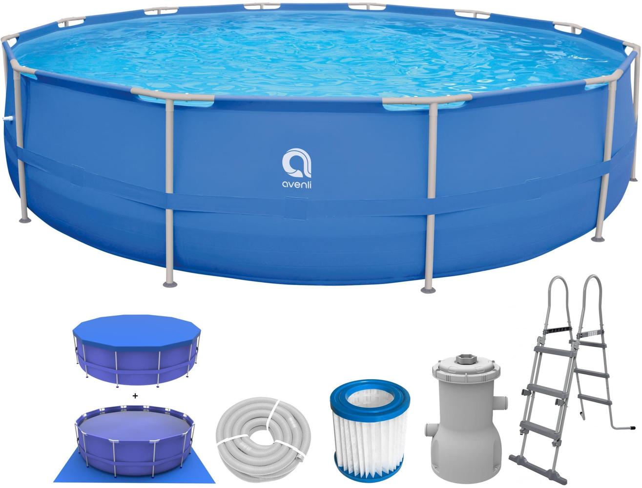 Avenli Frame Pool Komplettset 450 x 90 cm, Aufstellpool rund, mit Pumpe, blau Bild 1