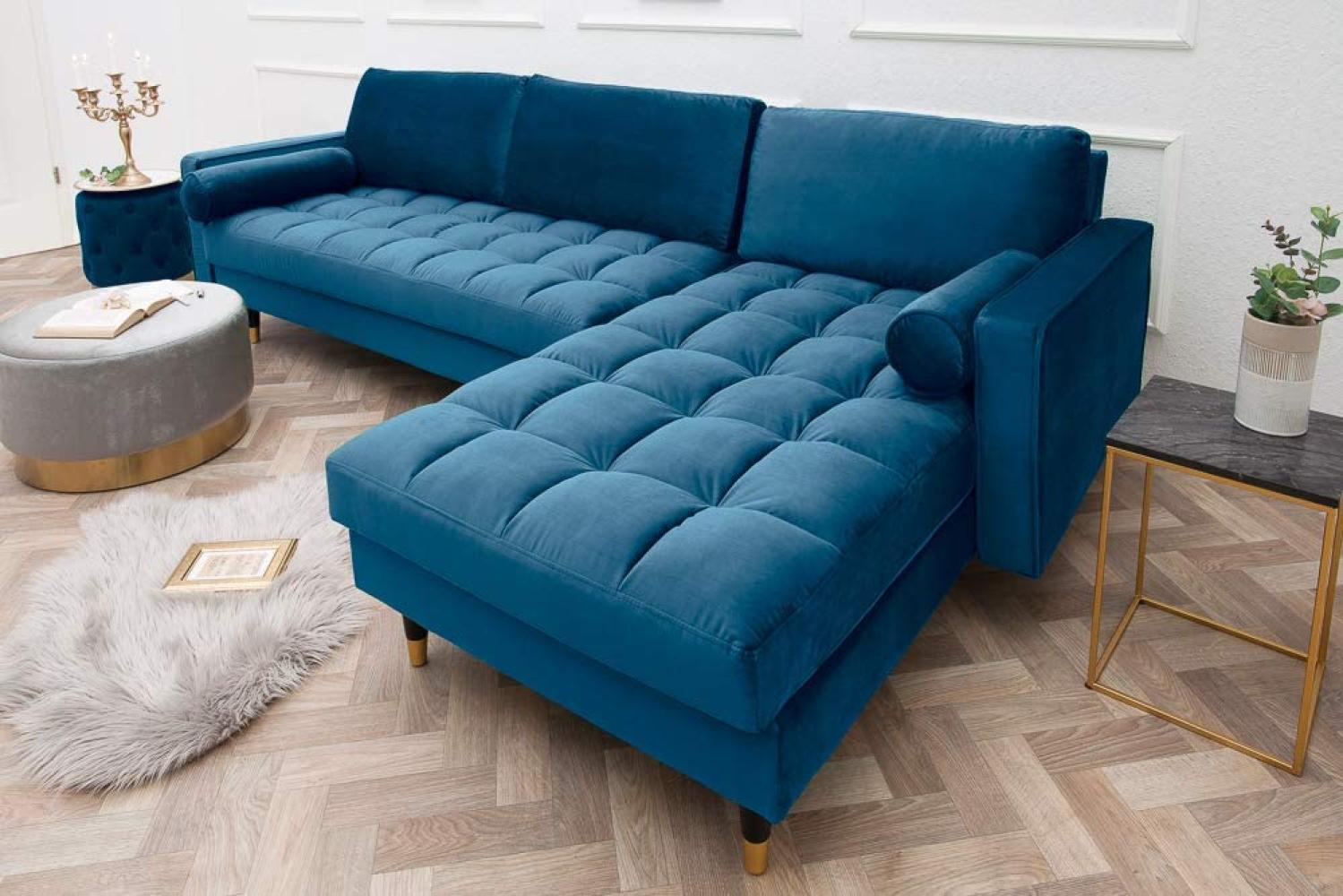 Ecksofa 260cm Ottomane beidseitig COMFORT blau Samt Federkern Design Elegant Lounge Bild 1