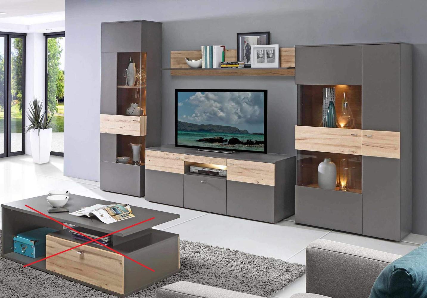 Wohnzimmerschrank COMO Grau mit Planked Eiche von Forte mit LED Bild 1