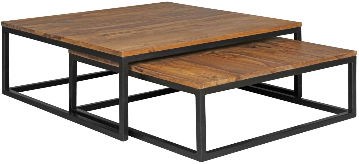 KADIMA DESIGN Couchtisch Set in trendigem Industrial-Stil mit Holzplatte und Metallgestell. Bild 1