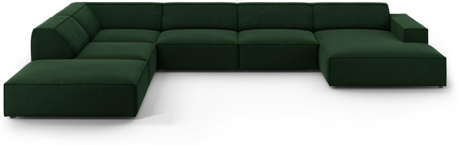 Micadoni 7-Sitzer Samtstoff Panorama Ecke links Sofa Jodie | Bezug Bottle Green | Beinfarbe Black Plastic Bild 1