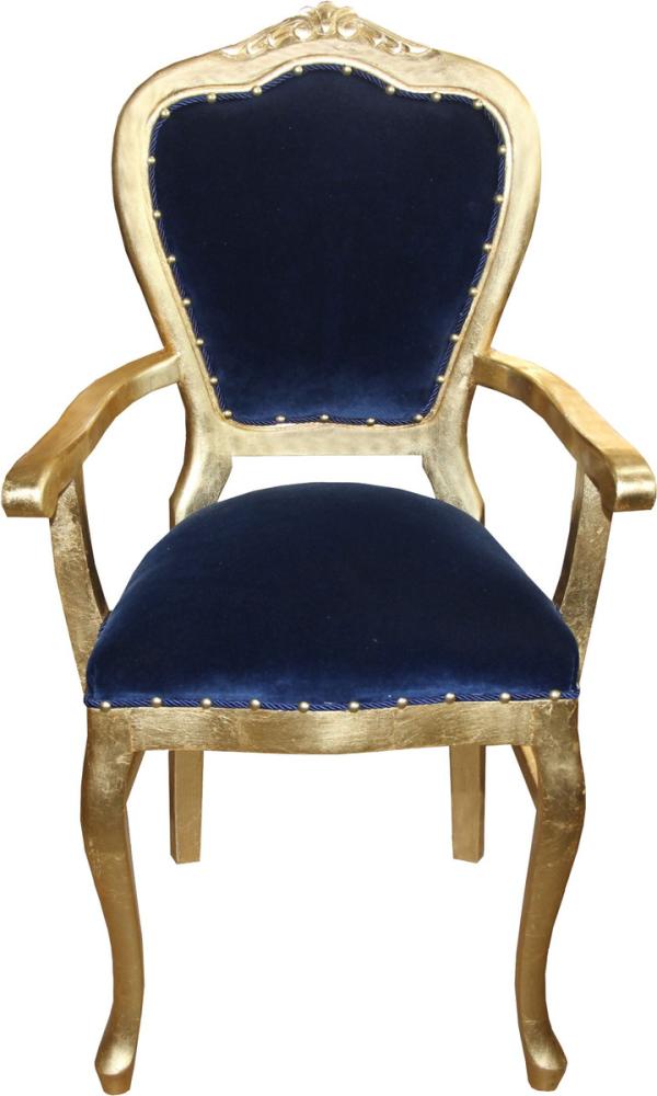 Casa Padrino Barock Luxus Stuhl mit Armlehnen Royalblau/Gold Bild 1