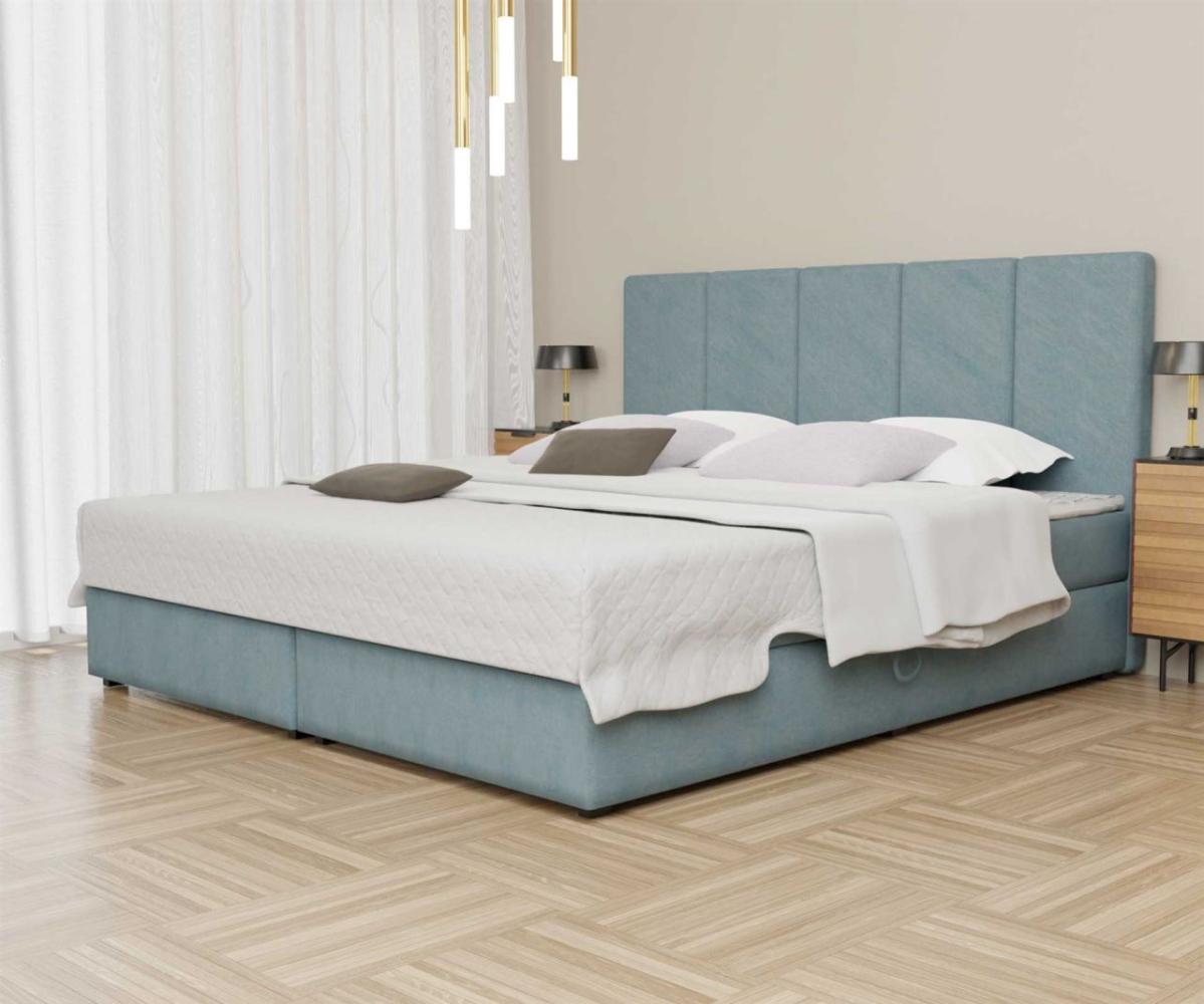 Boxspringbett Schlafzimmerbett ELICIO 160x200cm Stoff Hellblau inkl. Bettkasten Bild 1