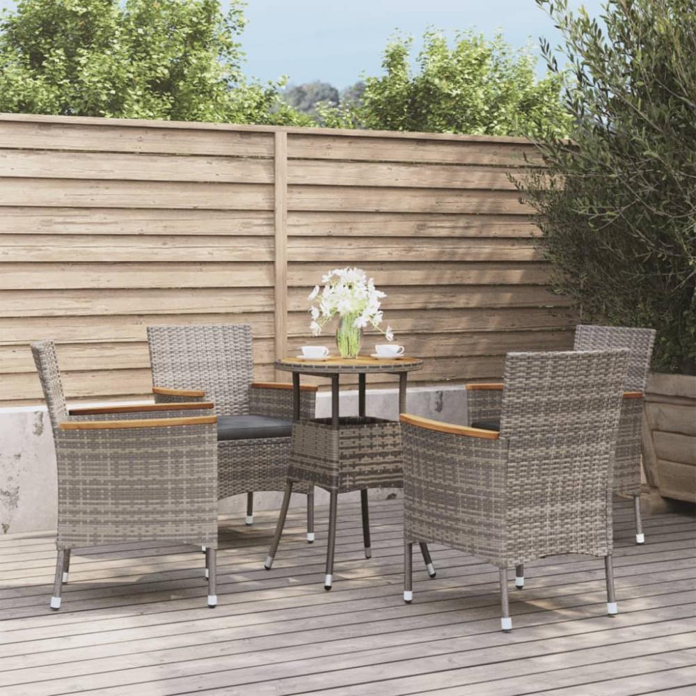 vidaXL 5-tlg. Garten-Bistro-Set mit Kissen Grau Poly Rattan Bild 1