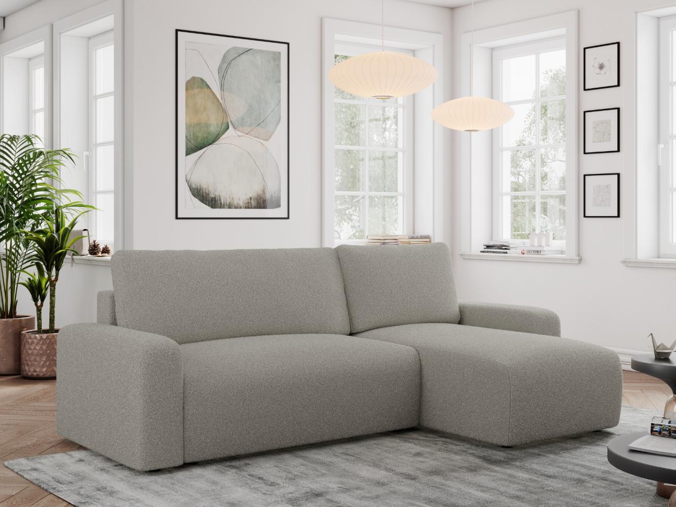 Ecksofa L-form, mit Schlaffunktion und Bettkasten - ARGOS - Grau Boucle Bild 1