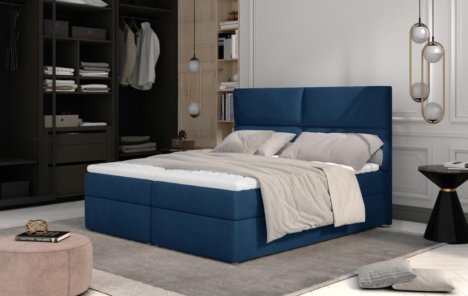 Boxspringbett HAZEL 140x200cm Stoff Monolith Blau Bild 1