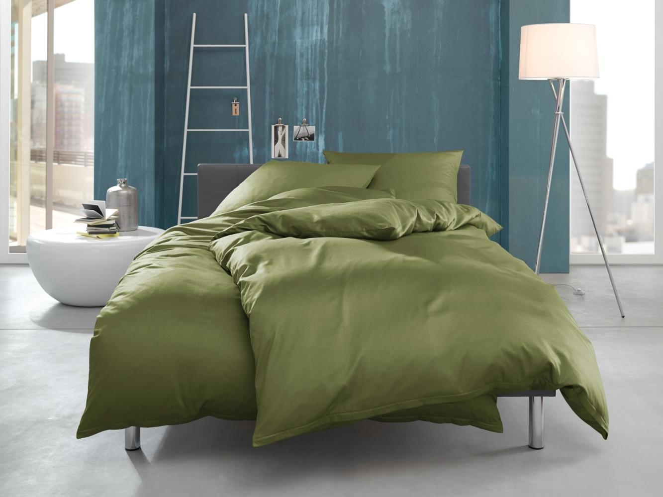 Mako Interlock Jersey Bettwäsche "Ina" uni/einfarbig dunkel grün Kissenbezug 80x80 Bild 1