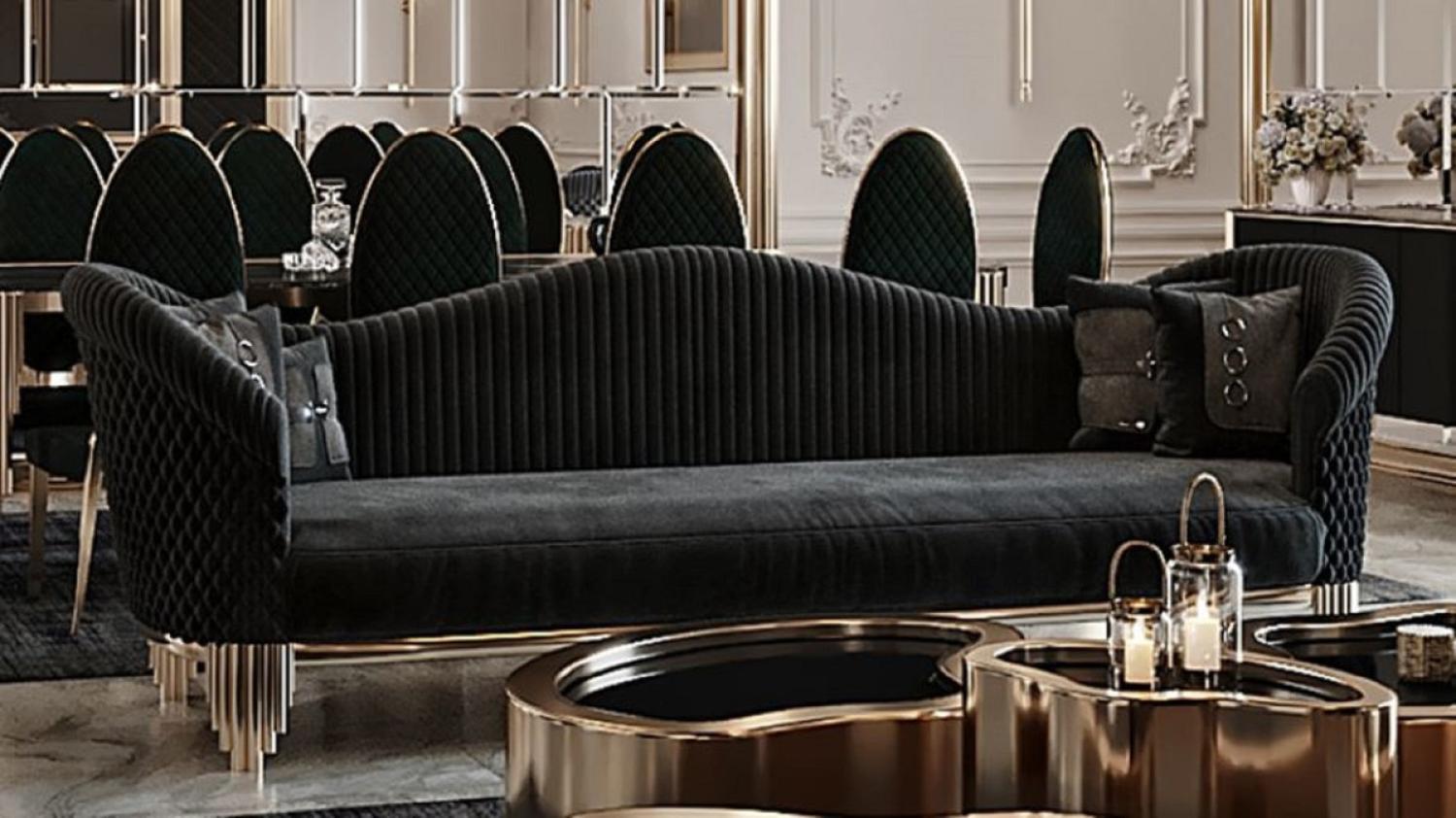 Casa Padrino Luxus Sofa Schwarz / Gold 260 x 88 x H. 88 cm - Modernes Wohnzimmer Sofa - Wohnzimmer & Hotel Möbel - Luxus Kollektion Bild 1