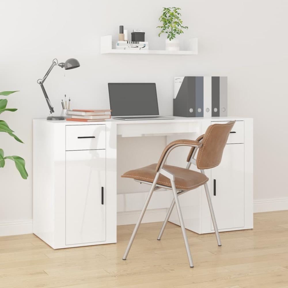 vidaXL Schreibtisch mit Stauraum Hochglanz-Weiß Holzwerkstoff Bild 1
