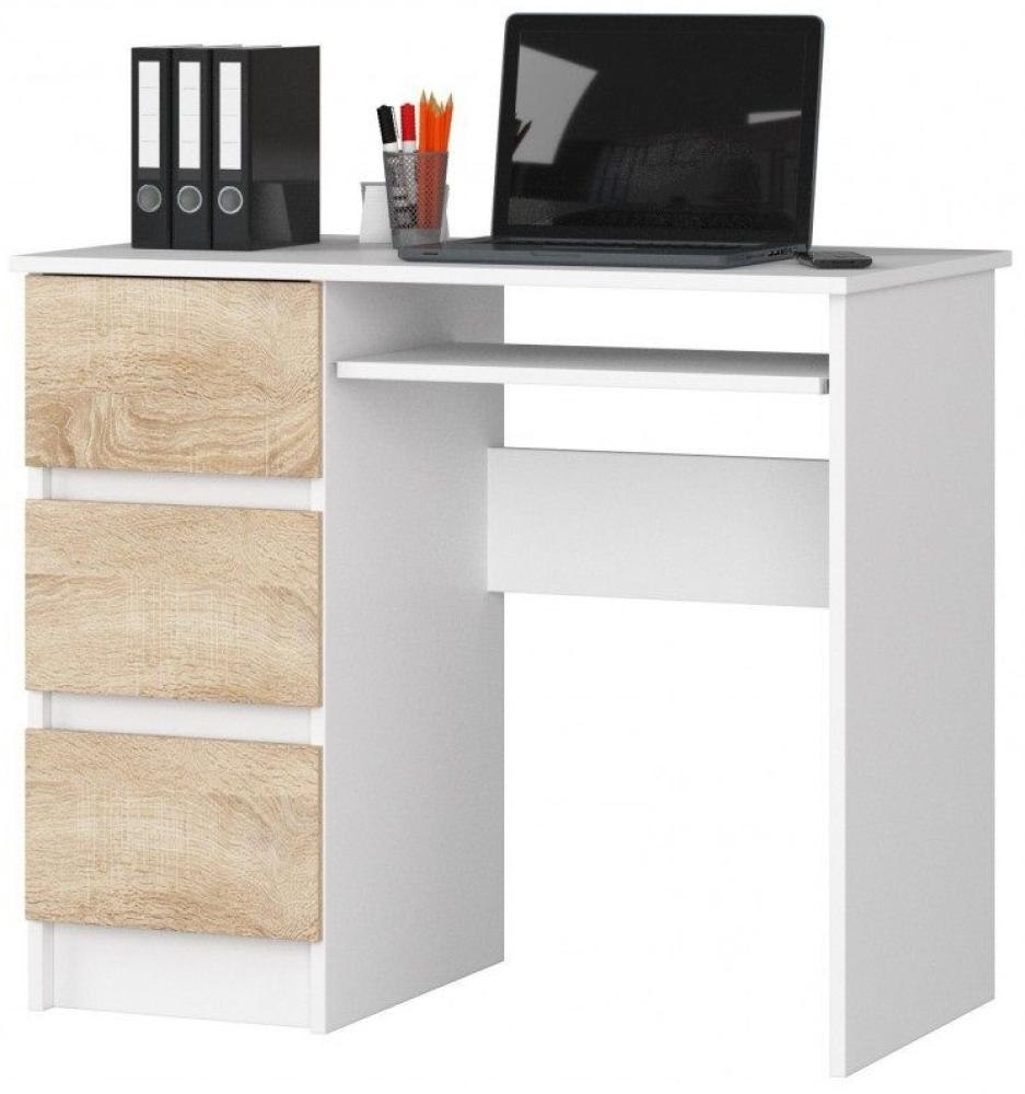 Schreibtisch Bürotisch Tisch A600 90x55x78 cm Weiss-Sonoma Ausführung Links Bild 1