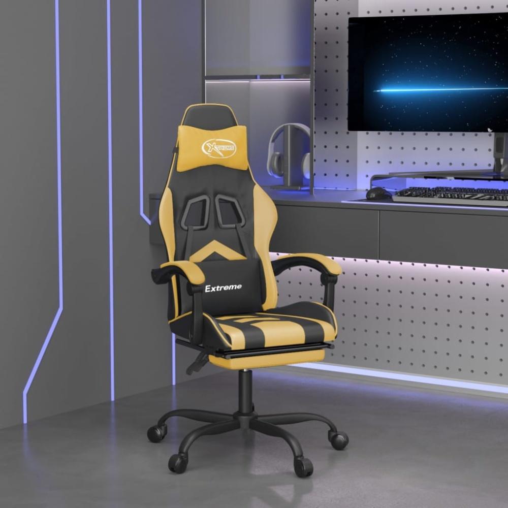 vidaXL Gaming-Stuhl mit Fußstütze Drehbar Schwarz & Golden Kunstleder [349605] Bild 1