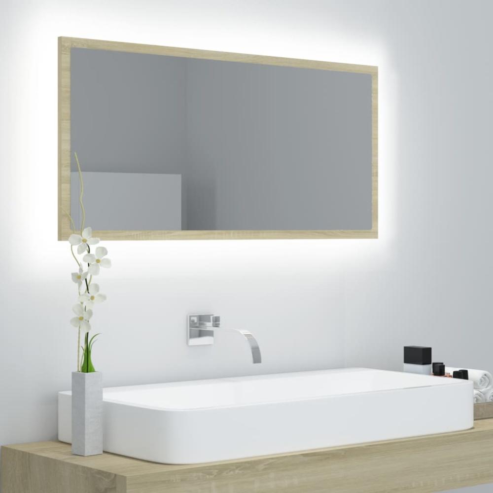 LED-Badspiegel, Spanplatte Sonoma-Eiche, 90 x 8,5 x 37 cm Bild 1
