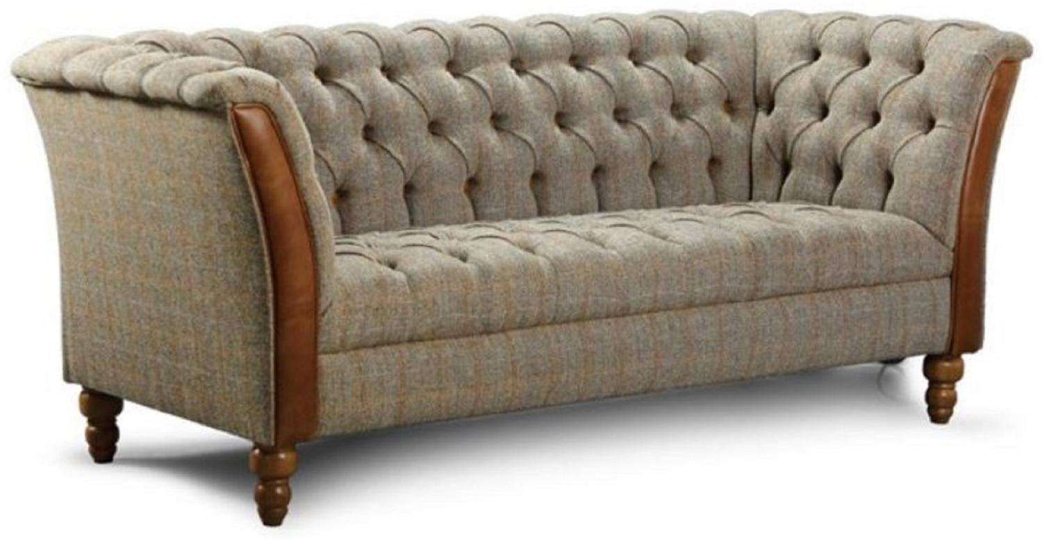 Casa Padrino Luxus Chesterfield 2er Sofa Grau / Braun 186 x 87 x H. 77 cm - Wohnzimmer Sofa mit Echtleder - Chesterfield Wohnzimmer Möbel Bild 1