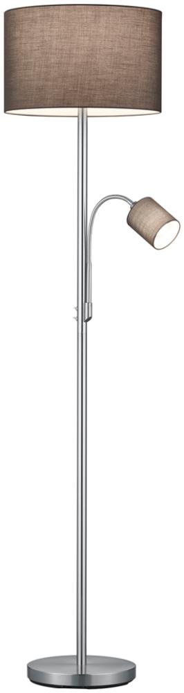 LED Stehleuchte Silber mit Leselampe, Stoffschirme Grau, Höhe 170cm Bild 1
