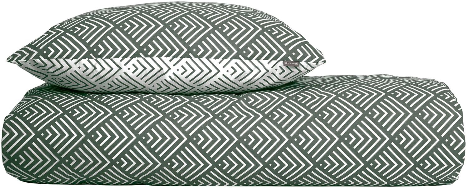 Schiesser Renforcé Wendebettwäsche Set Mabel in kuschelweicher Baumwoll-Qualität, Farbe:Grün und Weiß, Größe:135 cm x 200 cm Bild 1